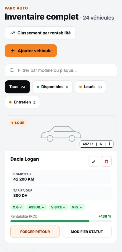 Inventaire de la flotte sur mobile